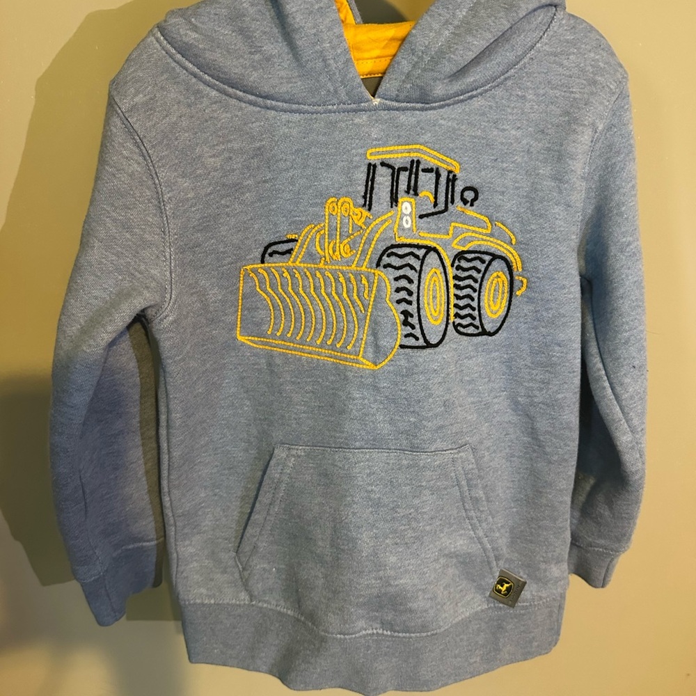 John Deere Blue and Yellow Hoodie with Construction Design